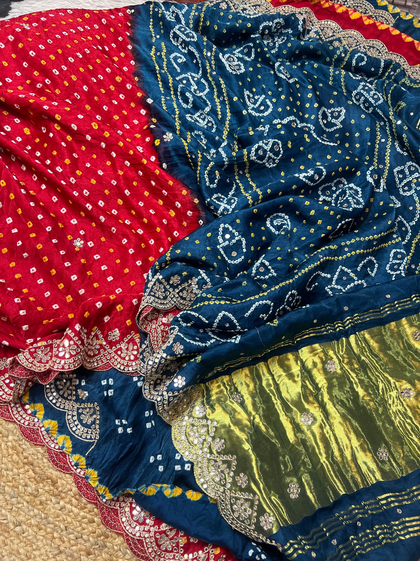 Pure Gaji Silk Red & Blue