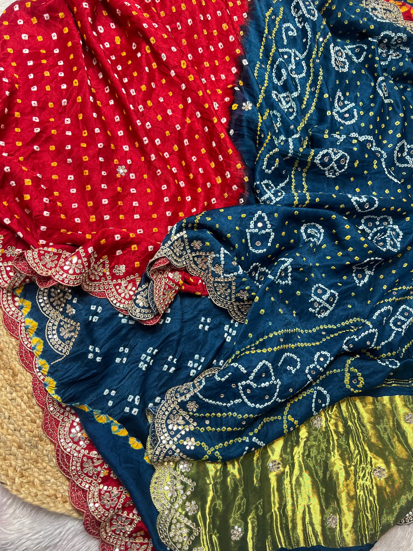 Pure Gaji Silk Red & Blue