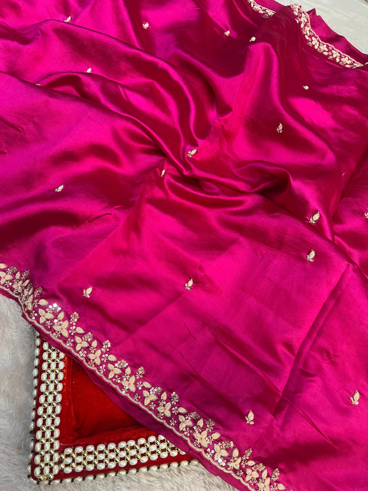 Rani Pink Zardosi Saree