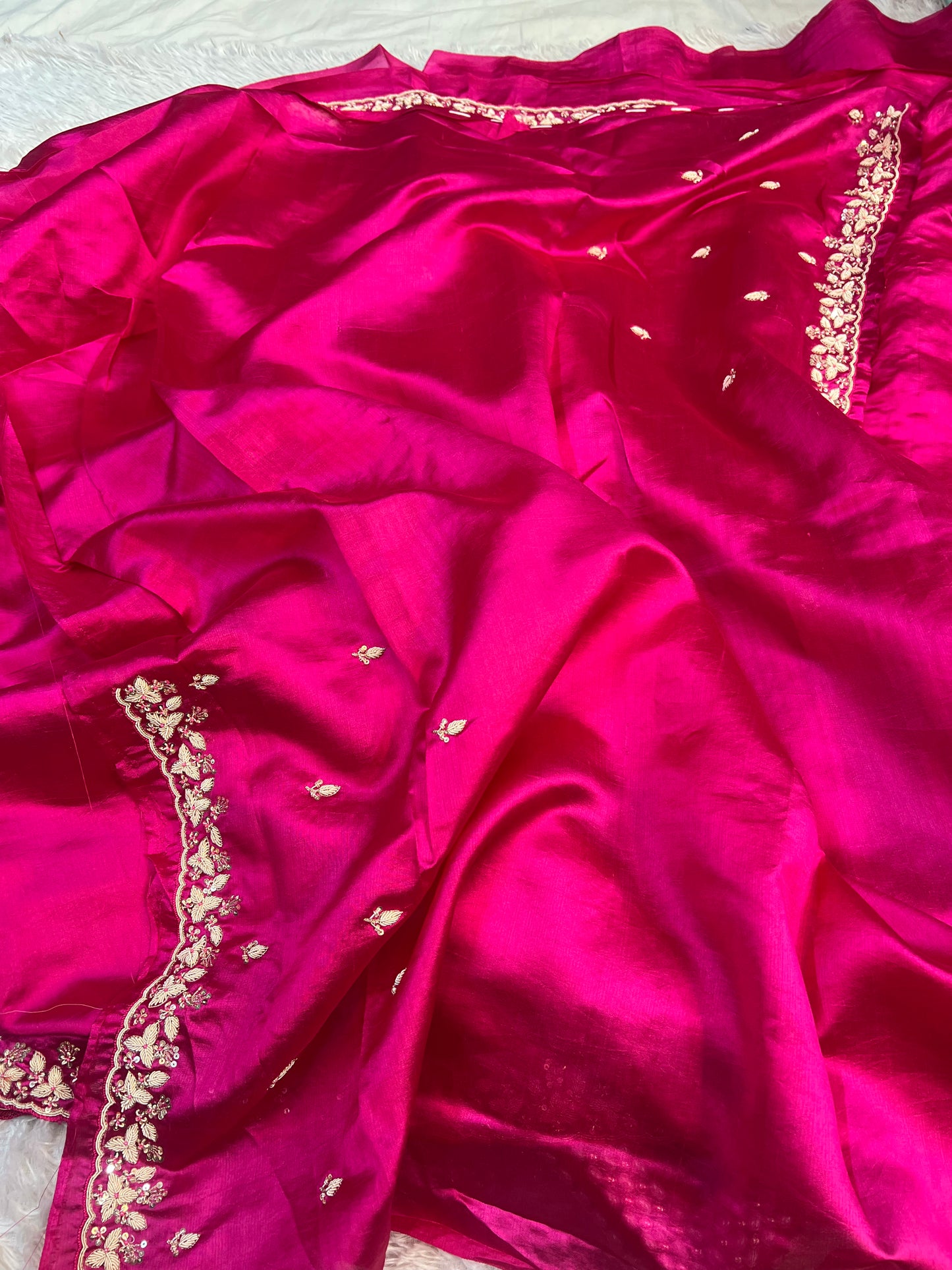 Rani Pink Zardosi Saree