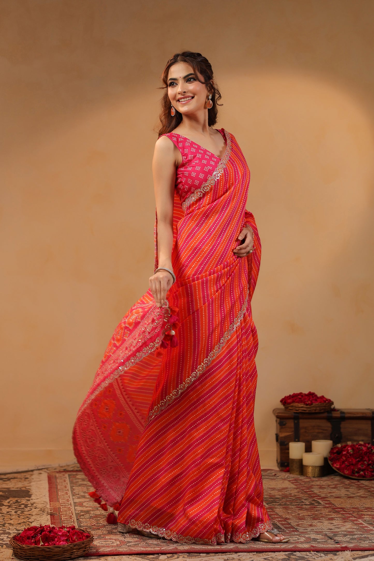 Bandhani Lehriya Saree