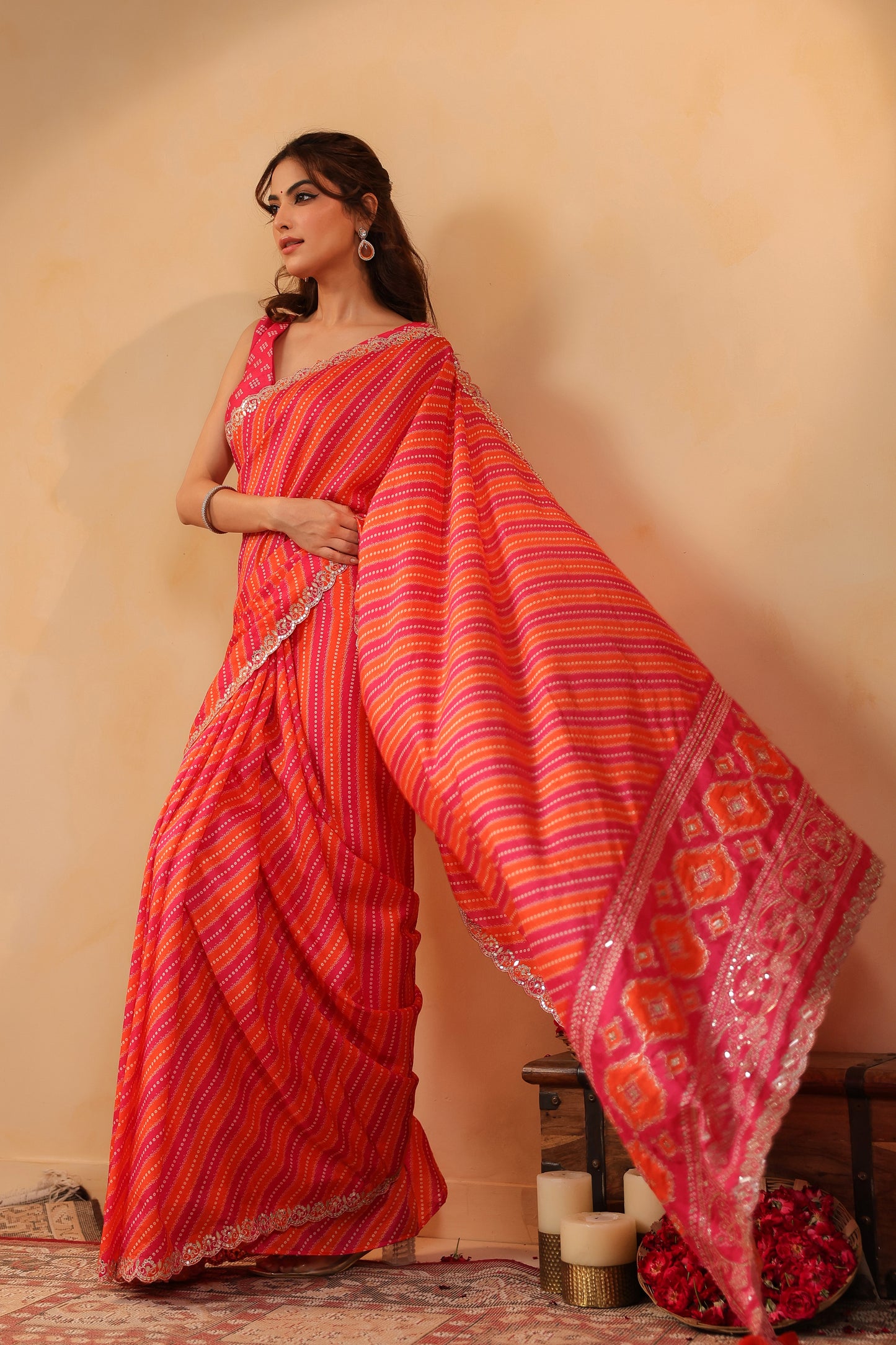 Bandhani Lehriya Saree