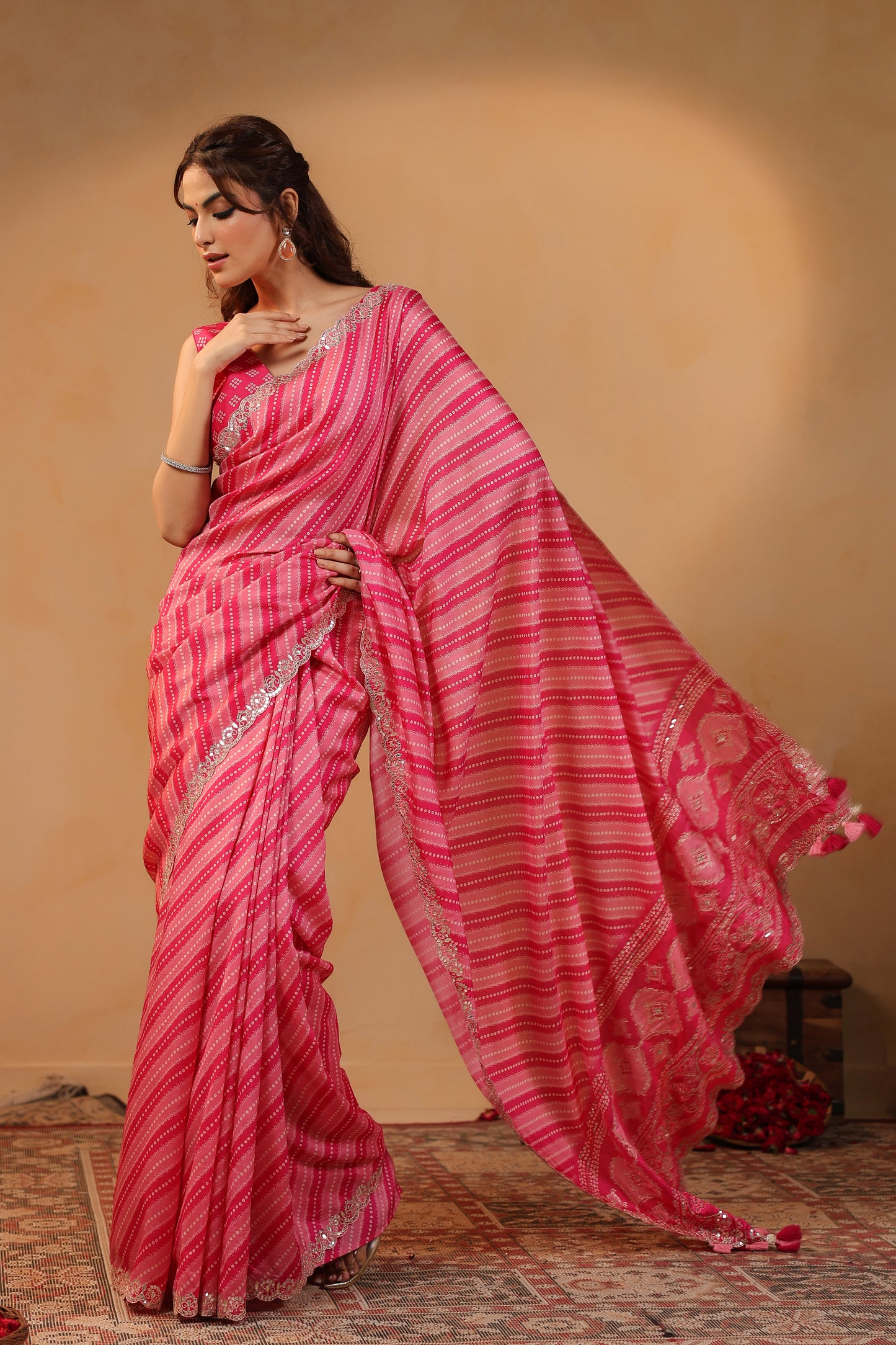 Bandhani Lehriya Saree