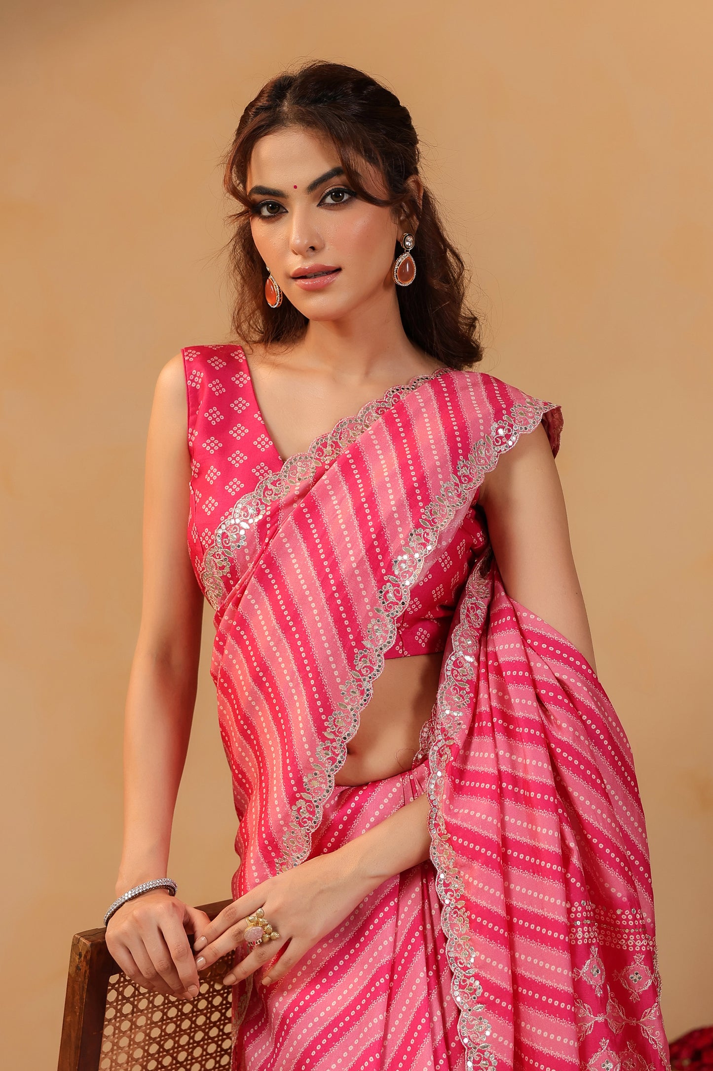 Bandhani Lehriya Saree