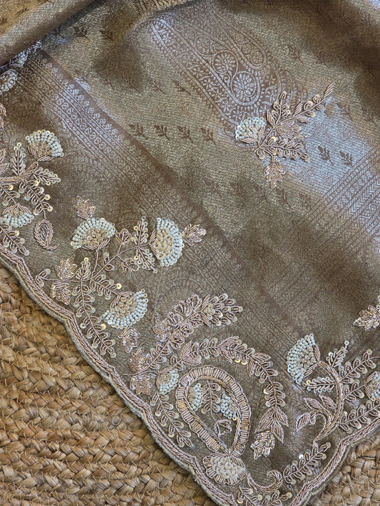 Tissue Handwork Saree For Reception