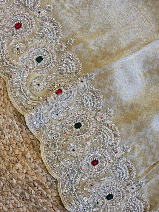 Tissue Handwork Saree For Reception