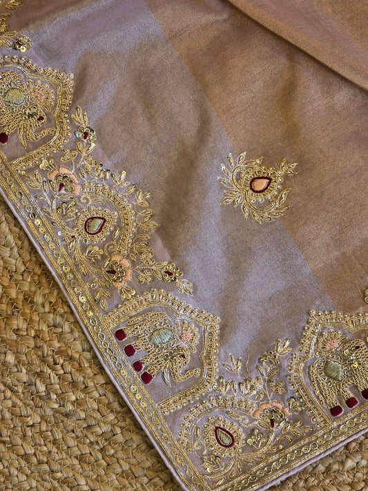 Tissue Handwork Saree For Reception