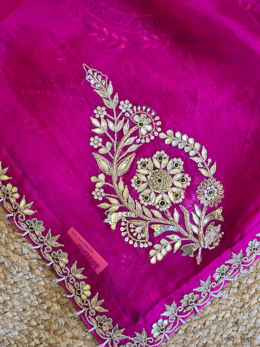 Pure Kora Silk Jewellery Work Saree