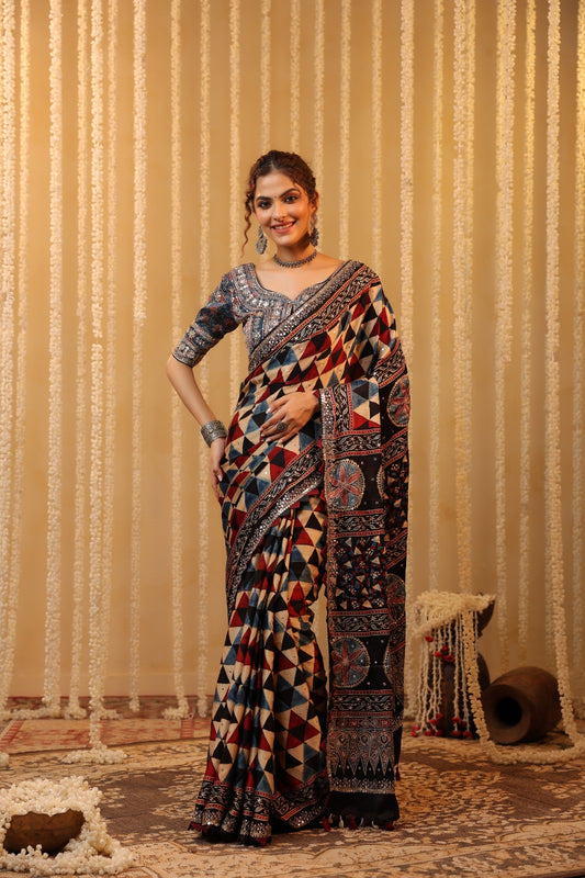 Ajarakh Heavy Blouse Saree
