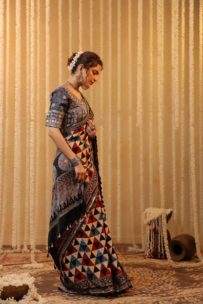 Ajarakh Heavy Blouse Saree