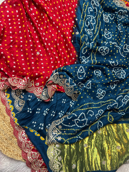 Pure Gaji Silk Red & Blue