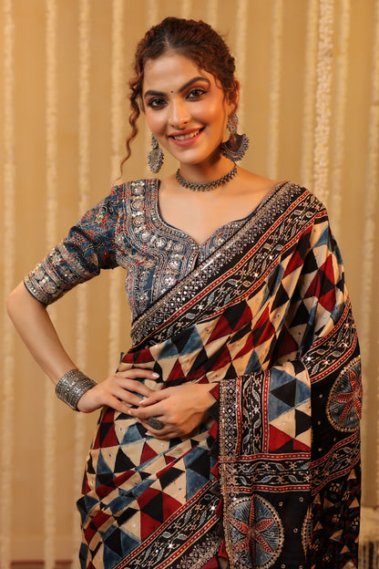 Ajarakh Heavy Blouse Saree