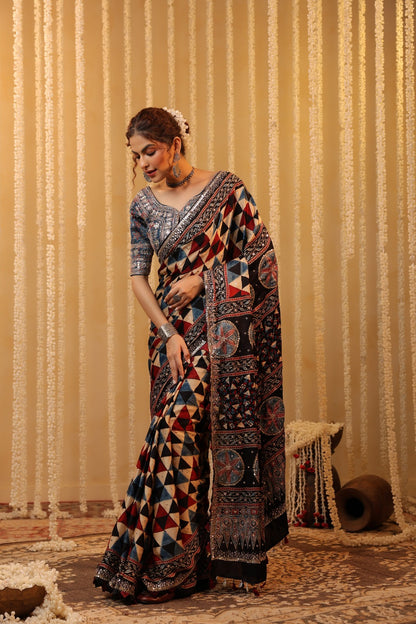 Ajarakh Heavy Blouse Saree