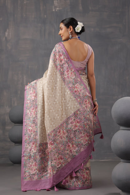 Onion Pink With Beige Color Saree