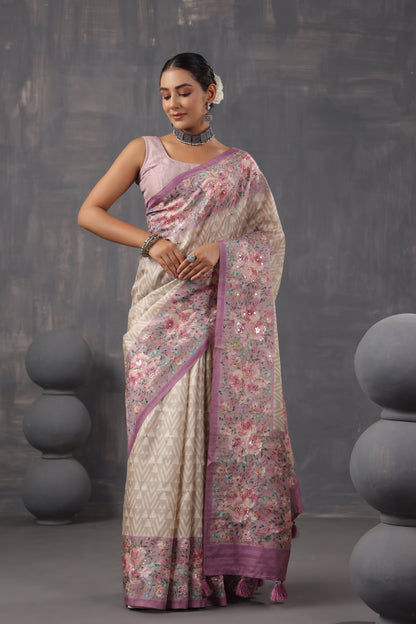 Onion Pink With Beige Color Saree