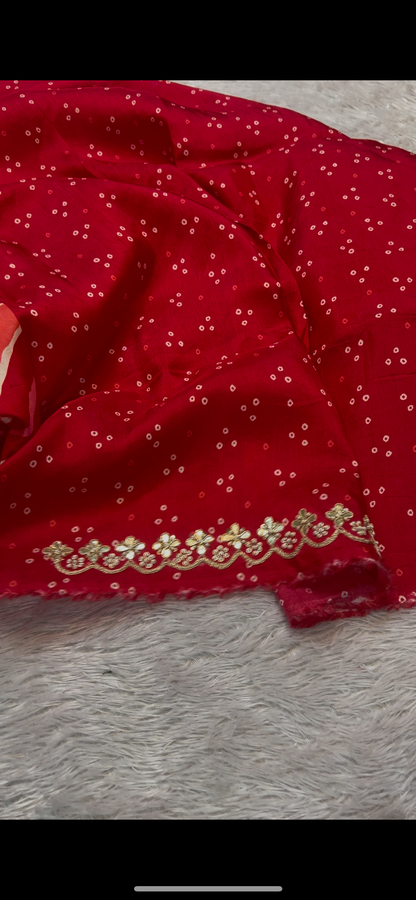 Red Orange Lehriya Saree