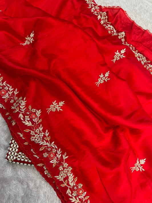 Red Zardosi Saree