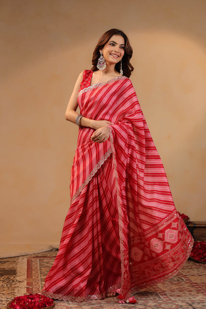 Bandhani Lehriya Saree