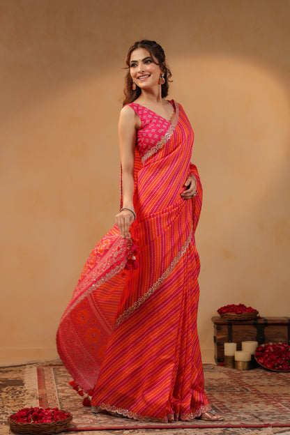 Bandhani Lehriya Saree