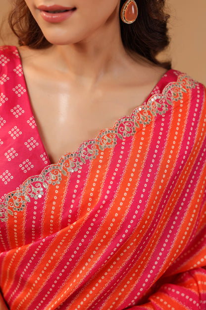 Bandhani Lehriya Saree