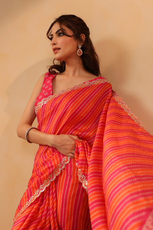 Bandhani Lehriya Saree