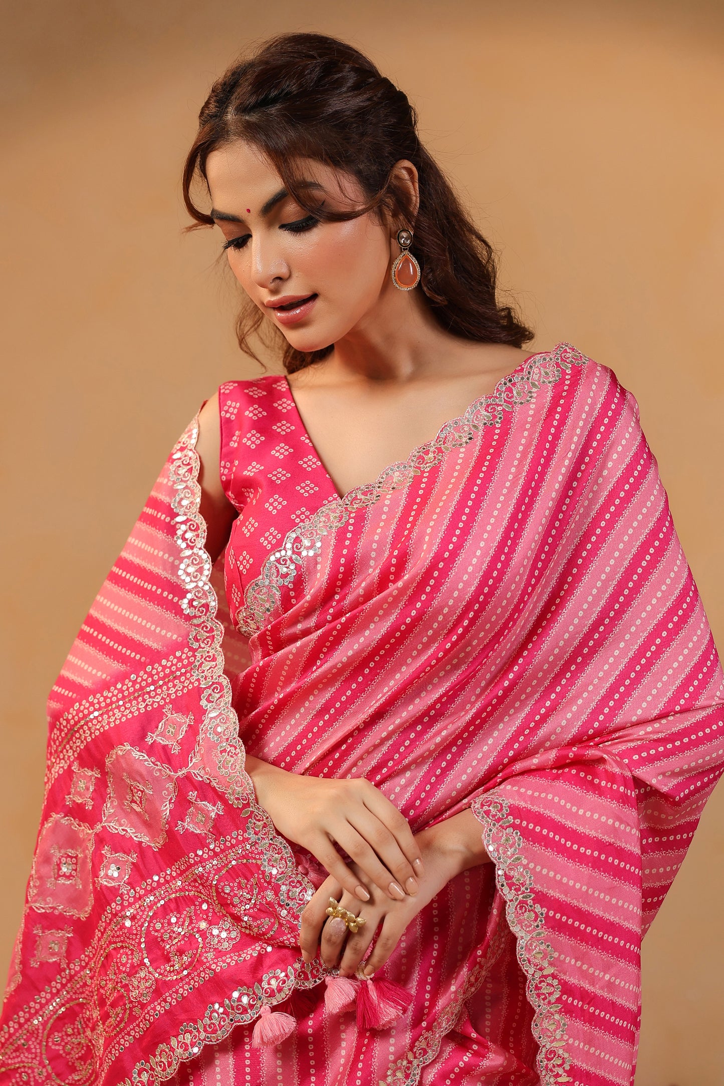 Bandhani Lehriya Saree