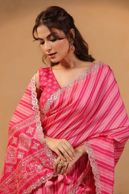 Bandhani Lehriya Saree