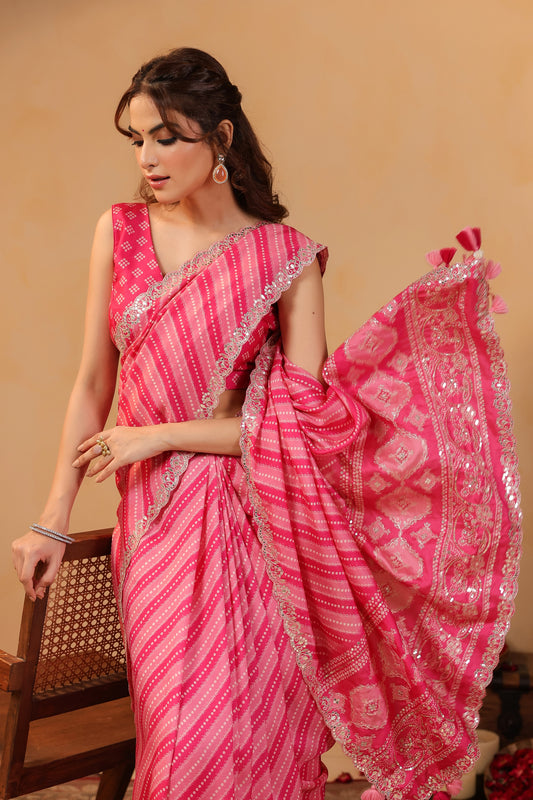 Bandhani Lehriya Saree