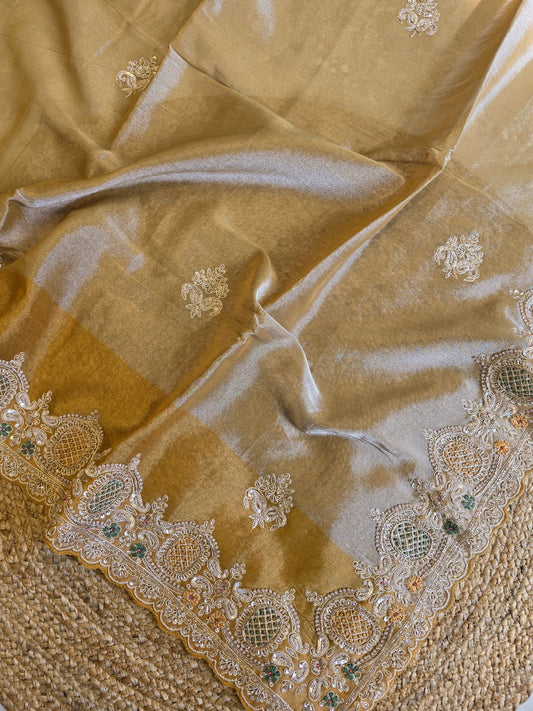 Tissue Handwork Sarees For Reception