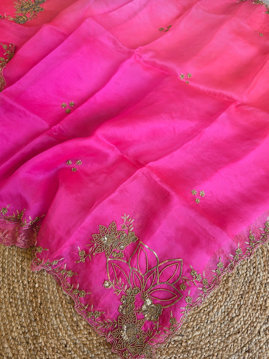 Pure Kora Entique Work Saree