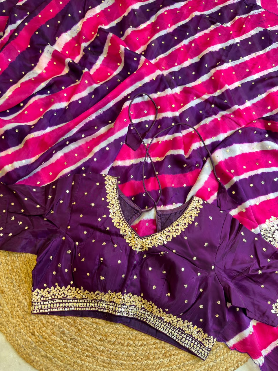 Lehriya Saree With Heavy Blouse