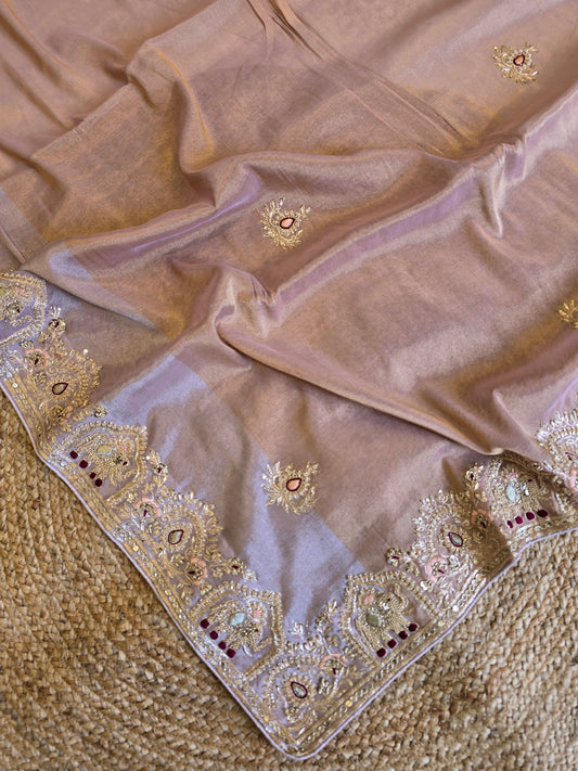 Tissue Handwork Saree For Reception