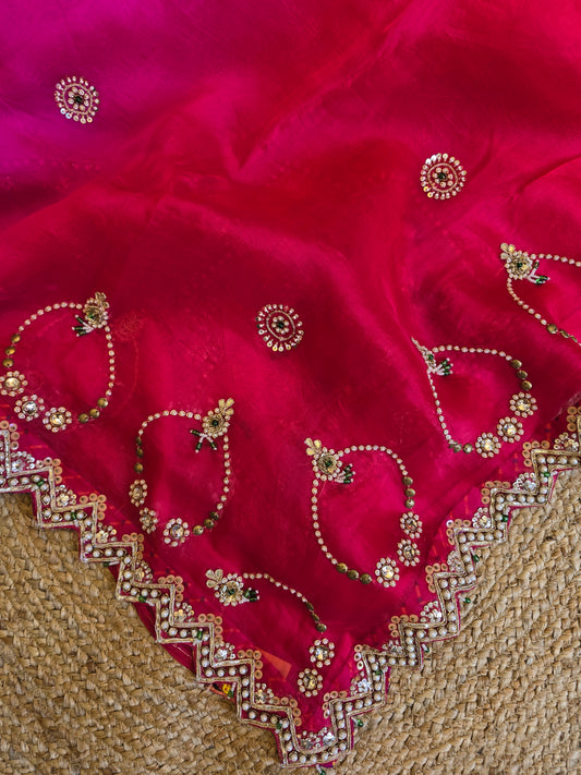 Pure Kora Silk Jewellery Work Saree