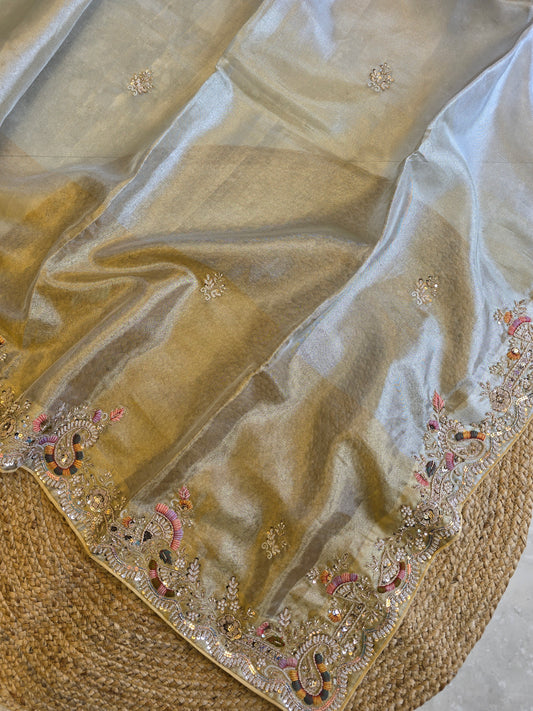 Tissue Handwork Saree For Reception