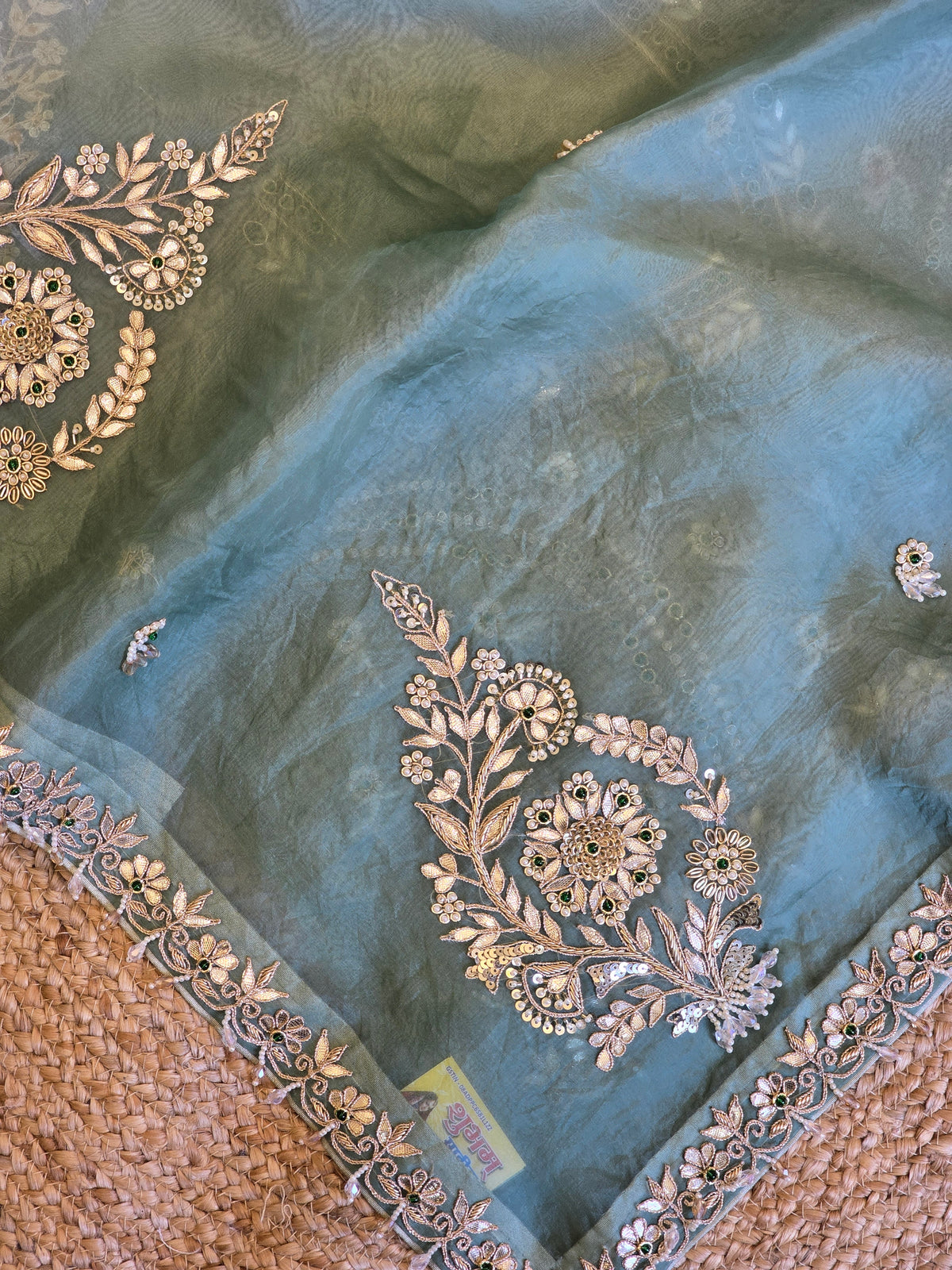 Pure Kora Silk Jewellery Work Saree