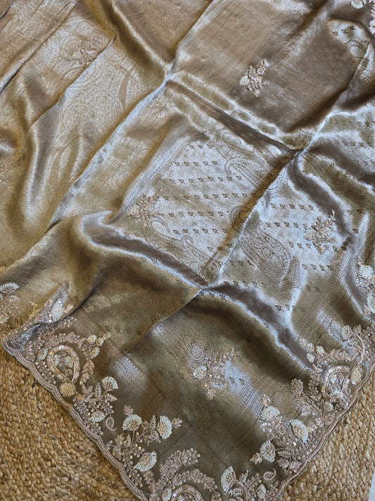 Tissue Handwork Saree For Reception