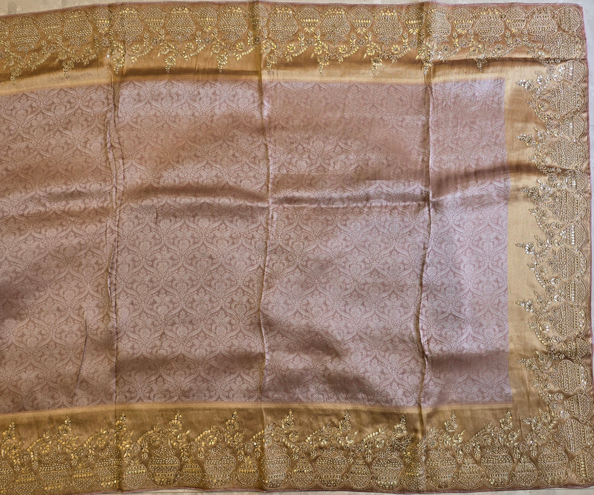 Tissue Handwork Saree For Reception
