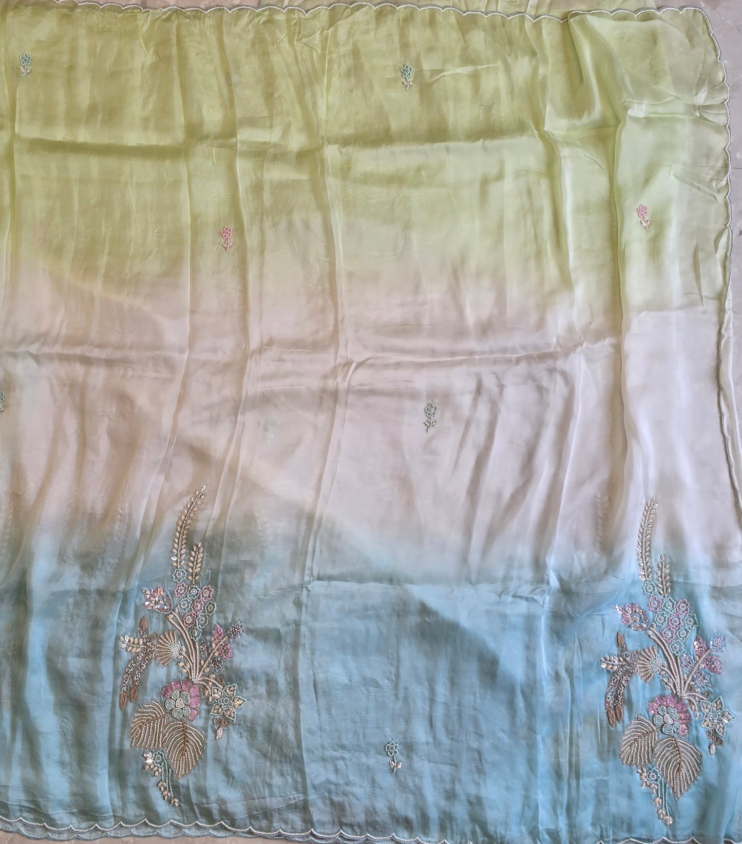 Multicolor Pearl Work Saree