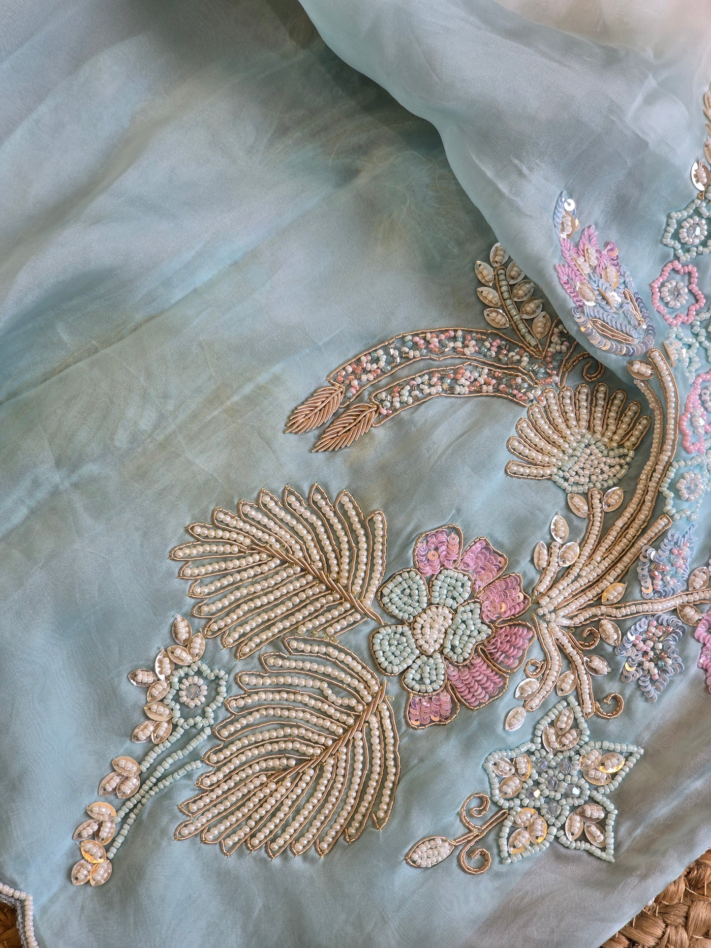 Multicolor Pearl Work Saree