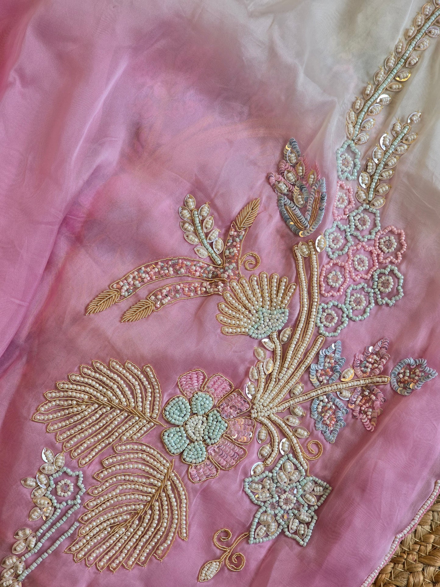 Multicolor Pearl Work Saree