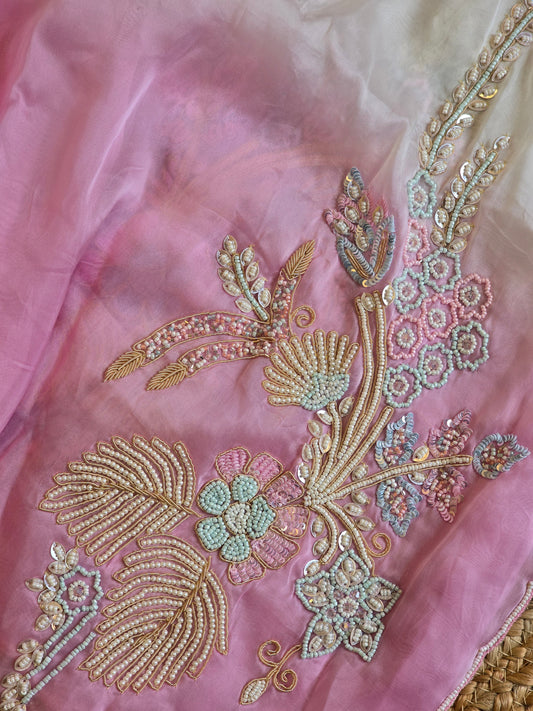 Multicolor Pearl Work Saree