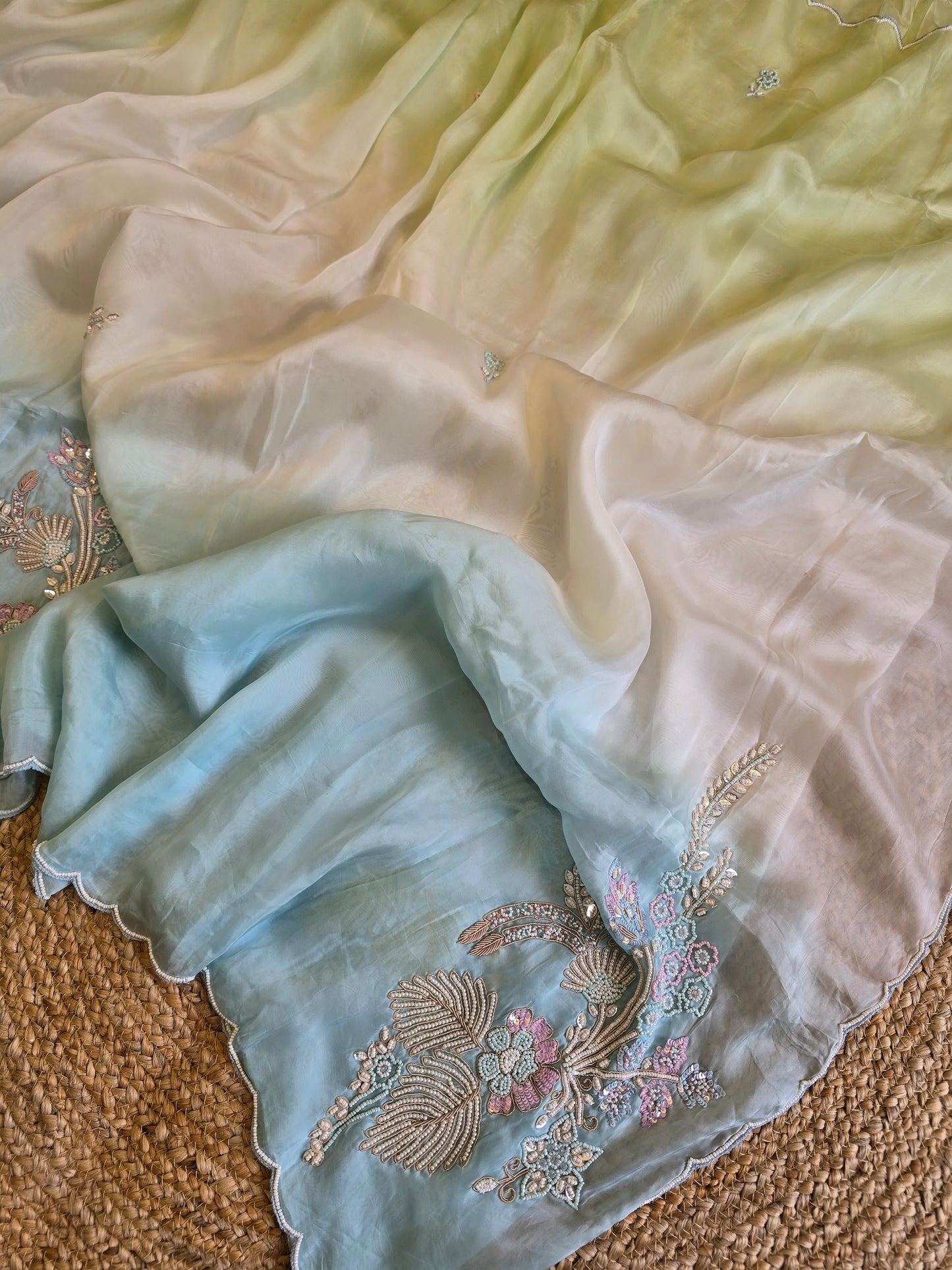 Multicolor Pearl Work Saree