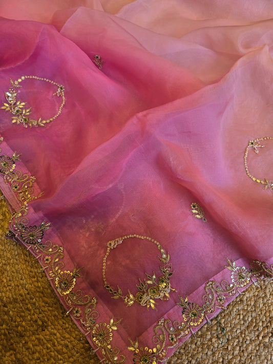 Pure Kora Silk Jewellery Work Saree