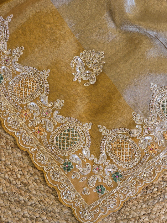 Tissue Handwork Sarees For Reception