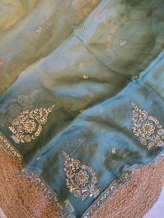 Pure Kora Silk Jewellery Work Saree