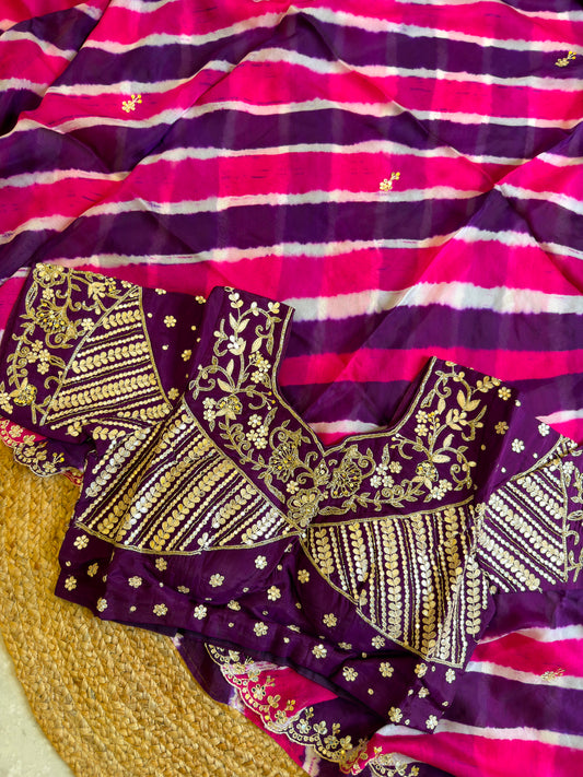 Lehriya Saree With Heavy Blouse