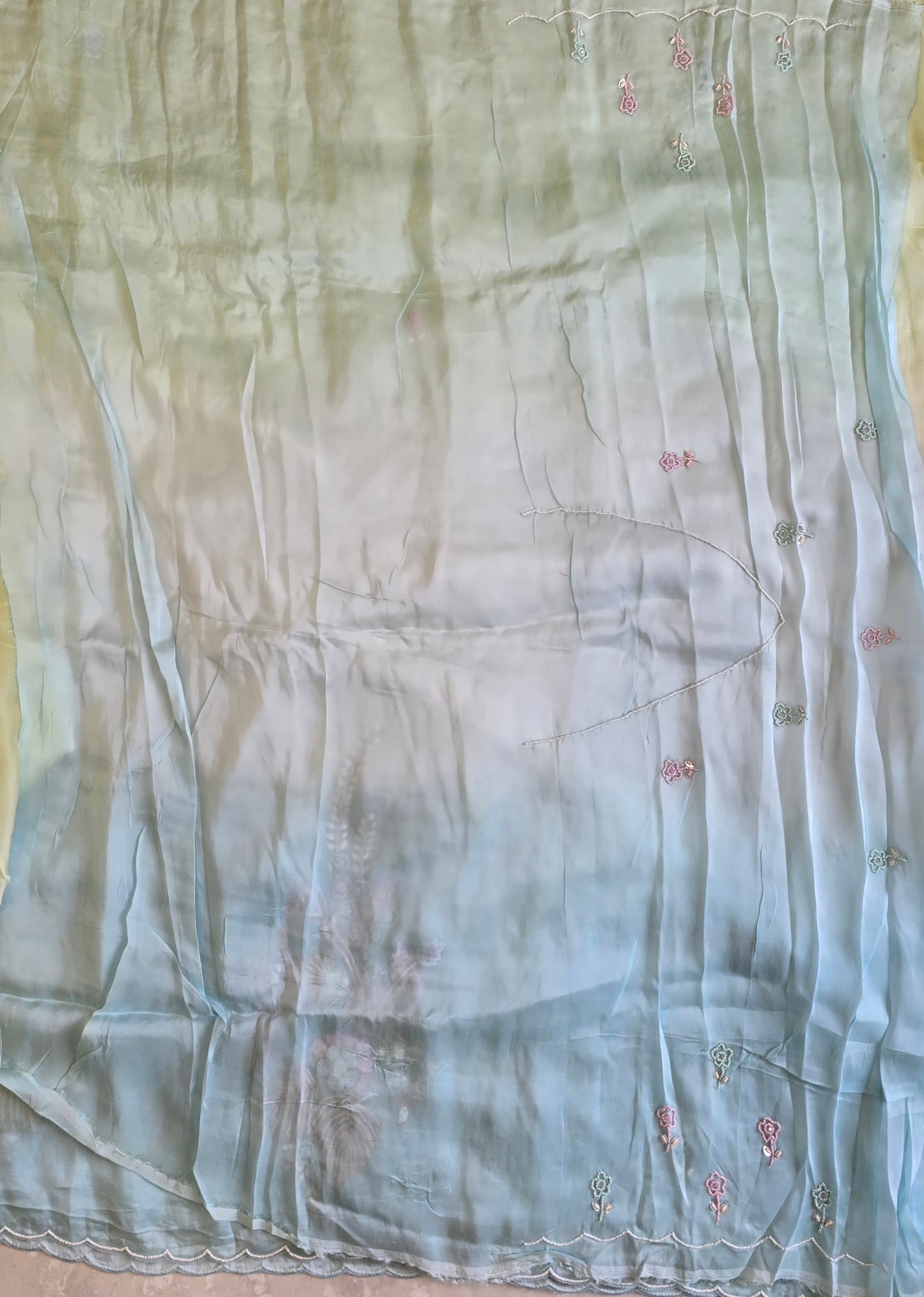 Multicolor Pearl Work Saree