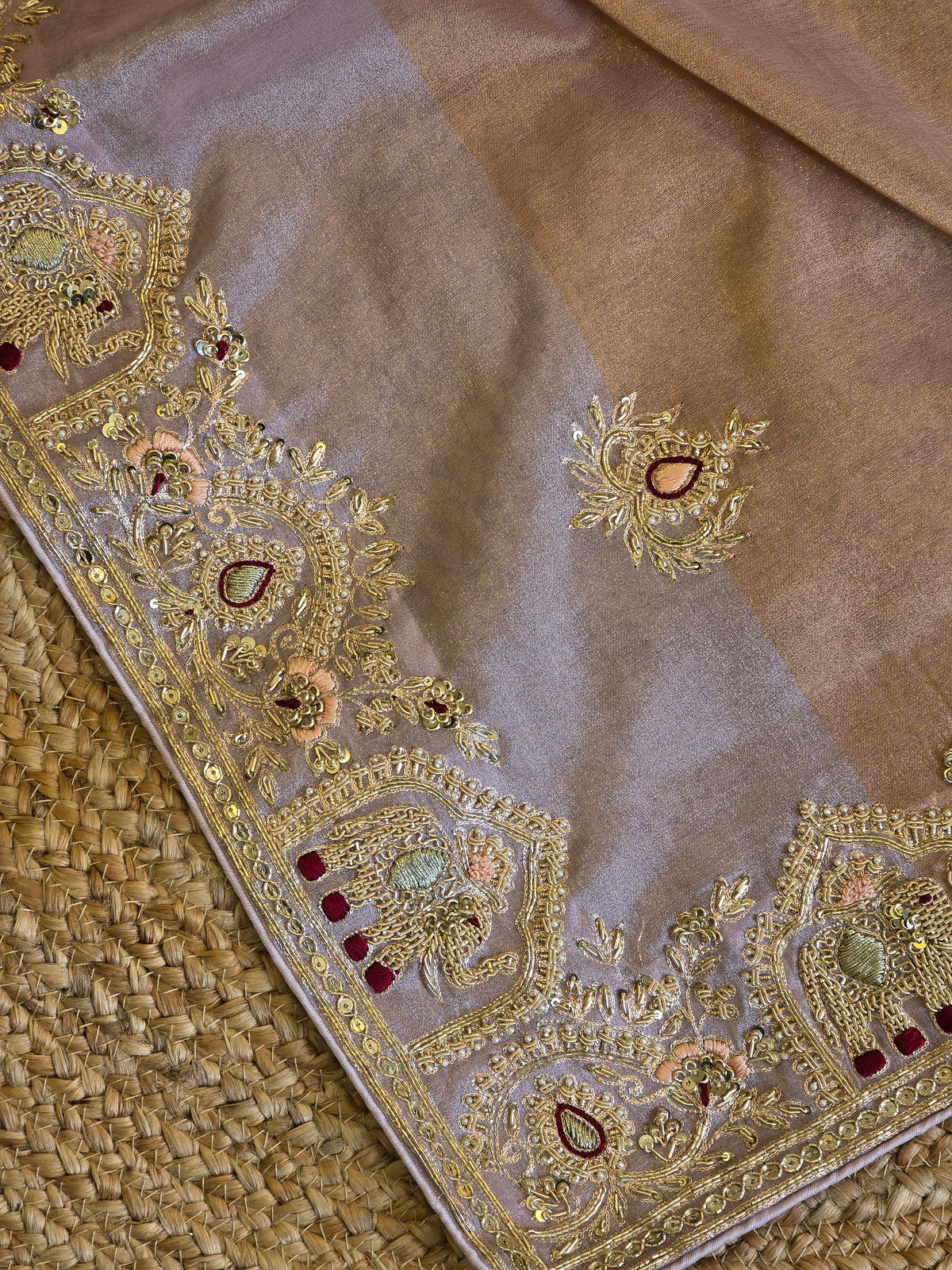 Tissue Handwork Saree For Reception