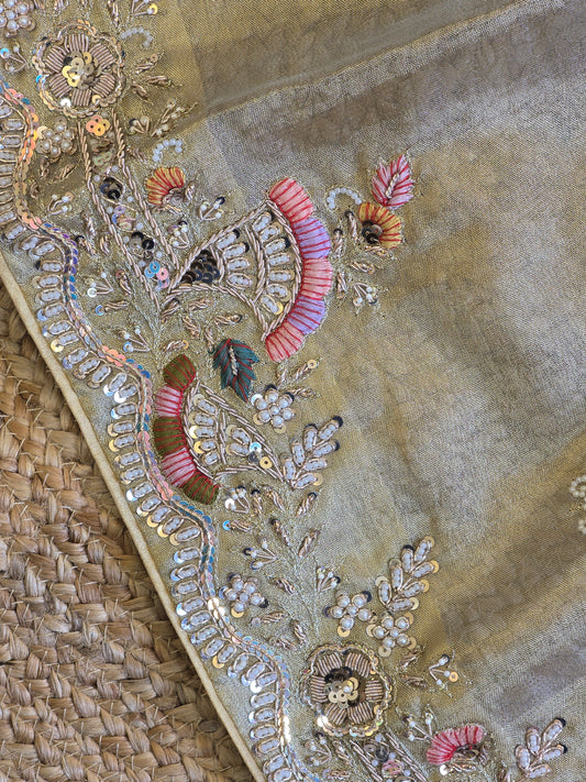 Tissue Handwork Saree For Reception