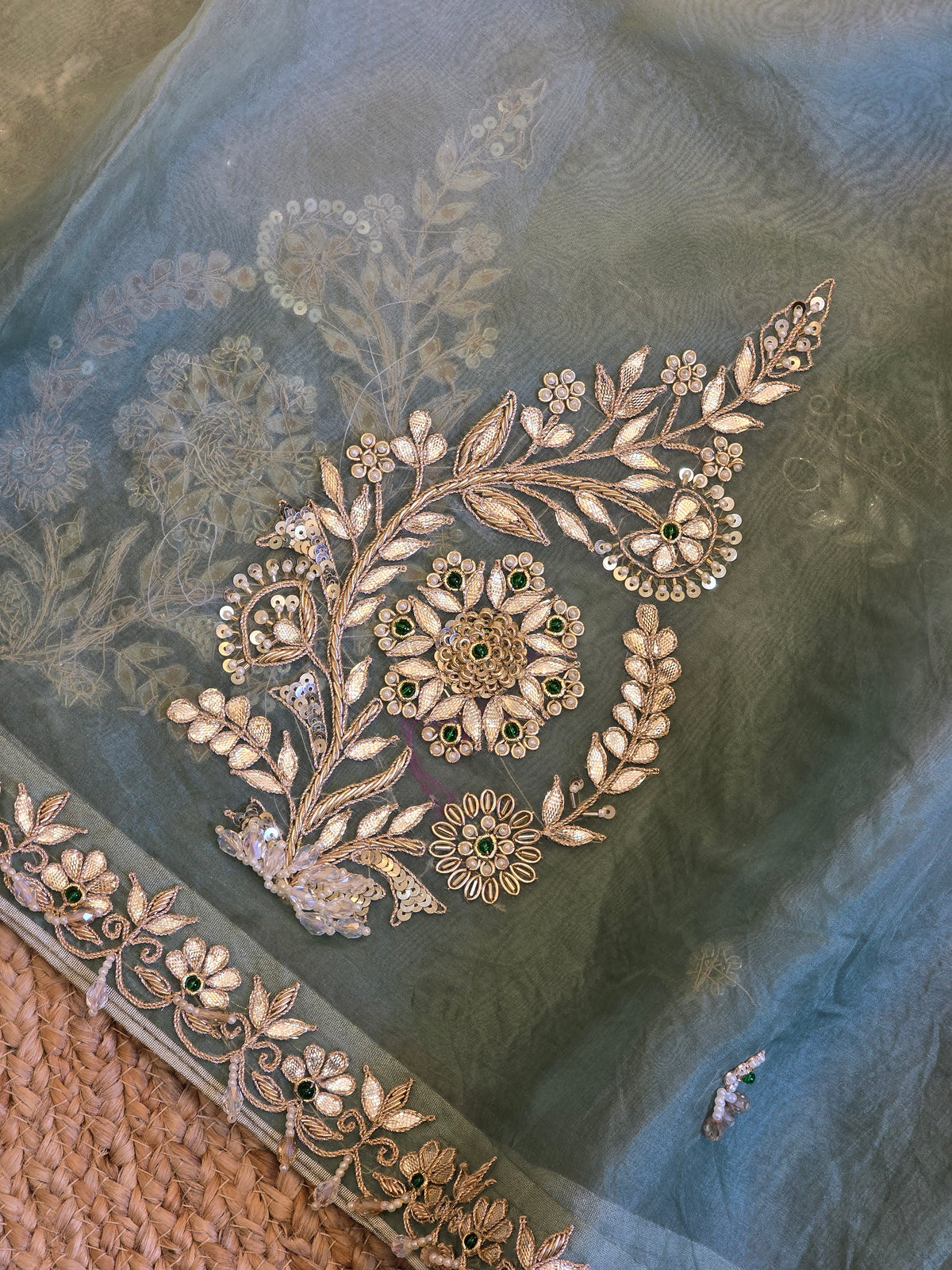 Pure Kora Silk Jewellery Work Saree